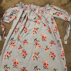 Off the shoulder dress with tie arm accents!